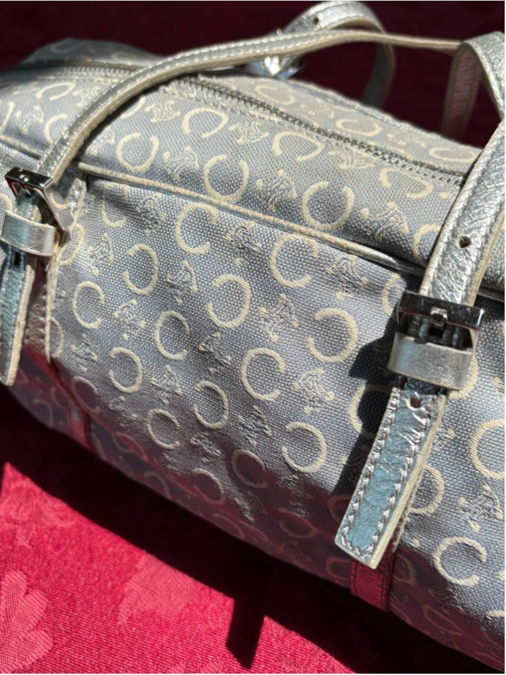 Celine Grey Canvas & Silver Leather Satchel Bag